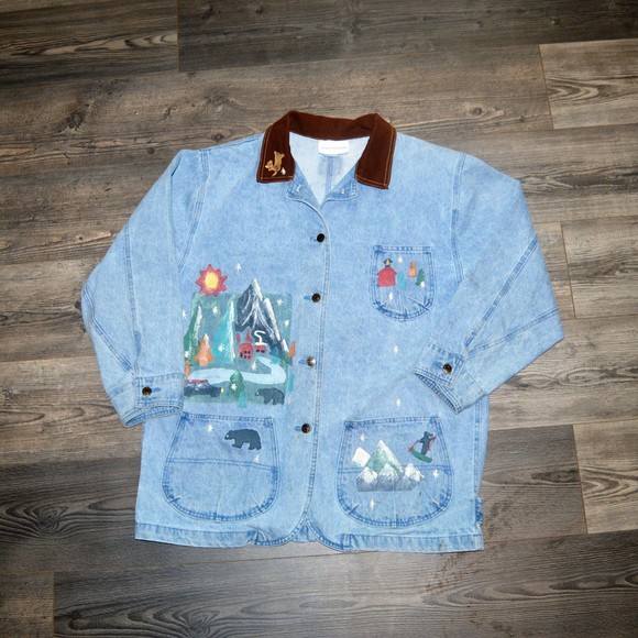 Denim Barn Blue-Eyed Bear Hand-Blocked Naples Camping Bear Jacket - Picture 1 of 9